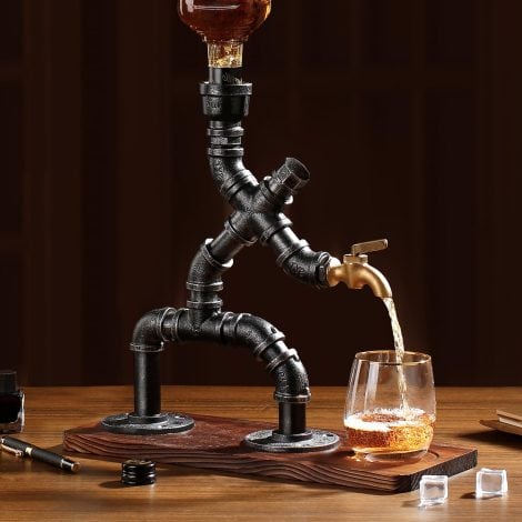 Silver Steampunk Liquor Dispenser: Unique gift for men who love whiskey, perfect for home bars and man caves.