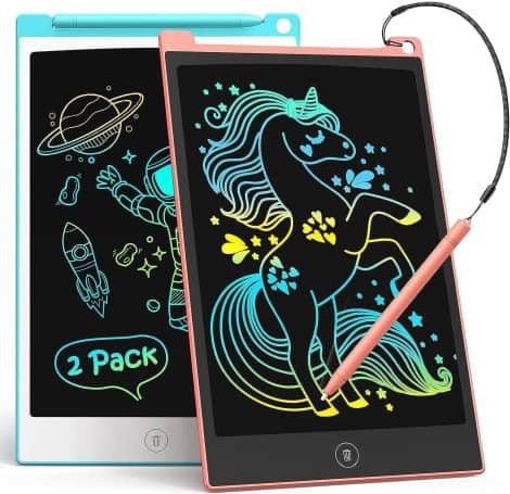 TECJOE 2 Pack Colorful LCD Drawing Tablet – Perfect travel toy and birthday gift for kids! Suitable for ages 3-6.