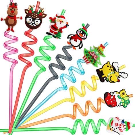 “Reusable Xmas Straws: 24-pack for Kids’ Christmas Party, Birthday, Stocking Stuffers, Pinata Fillers, and Prizes.”