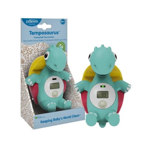 Dr. Brown’s Temposaurus Floating Bath Thermometer accurately measures your baby’s bath water temperature. BPA-free and safe.