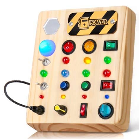 TINTECUSA Busy Board – Educational Wood Toy for Toddlers, with LED lights, shape sorter, perfect for travel, ages 1-6.