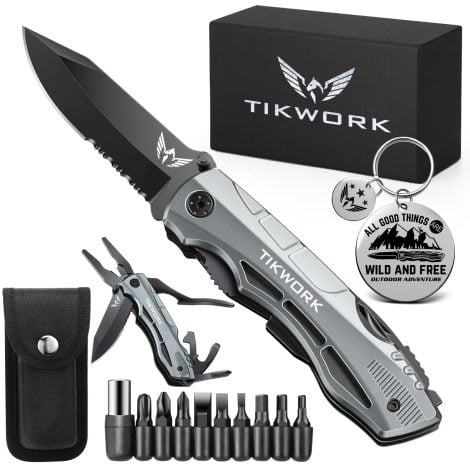 Men’s gift set includes a versatile multitool pocket knife for various activities like camping, hiking, and cycling. Perfect for birthdays, Christmas, and anniversaries.