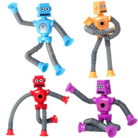 Telescoping Robot Suction Cup Toy Set: Fun sensory and educational fidget toys for anxious kids, ages 3-9.