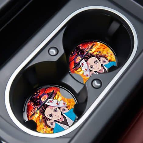 2-pack Car Coaster Set: Fun Anime Cartoon Character Design, Anti-slip Rubber Cup Holders, Perfect Gift for All.