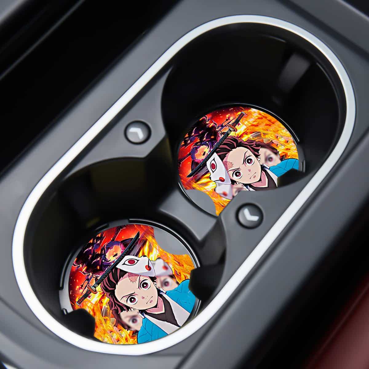 Car Cupholder Coaster Absorbent 2 Pack Funny Fun Cool Anime Cartoon Character Rubber New Automotive Cup Holder Decal Decor Accessories Gift for Women Men DZ215