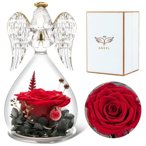 “Sunia Angel Rose Figurines: Unique, Preserved Real Rose and Glass Angel Gifts for Women.”