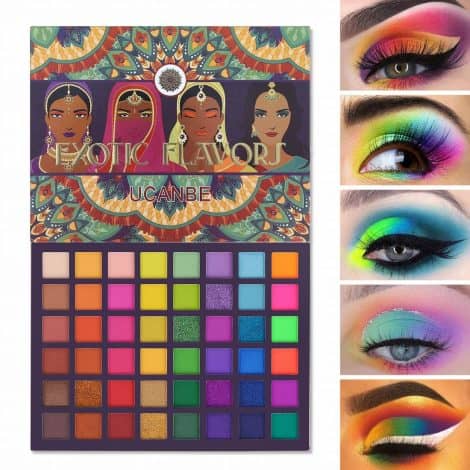 UCANBE EXOTIC FLAVORS Neon Eyeshadow Makeup Palette: Vividly pigmented 48-color palette with rainbow matte, shimmer, and glitter shadows. Perfect gift set.