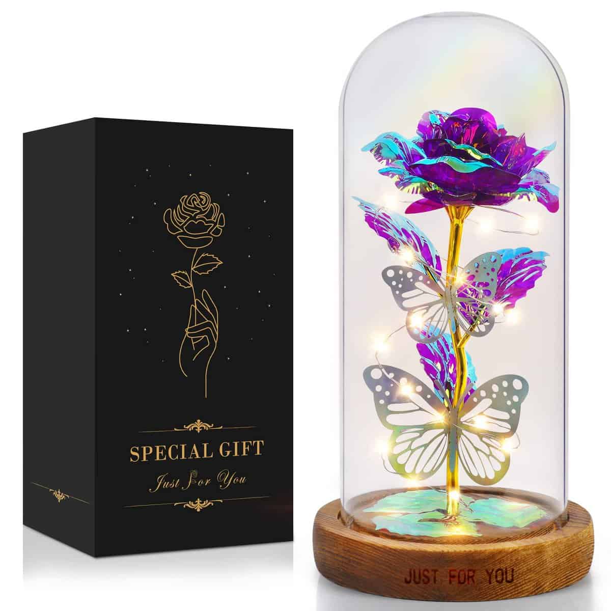 Christmas Rose Gifts for Women Her - Galaxy Rose Flowers in Glass Dome Colorful Light Up Rose Birthday Gifts for Mom Grandma Anniversary Unique Gift for Wife Girlfriend Women Gift Ideas