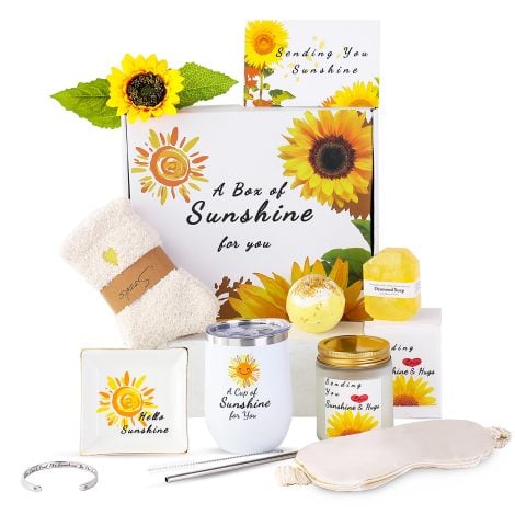 Sunflower-themed gift set perfect for women’s birthdays or to show care and support, ideal for moms, sisters, or friends.