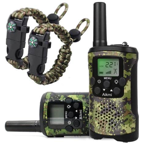 “Adventure Gear: Green Camo Walkie Talkies, a durable toy for 6-year-old boys and girls, perfect for camping and games.”