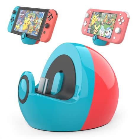 HEIYING Charging Dock for Nintendo Switch/Switch Lite/Switch OLED with Classic Neon Blue & Neon Red.