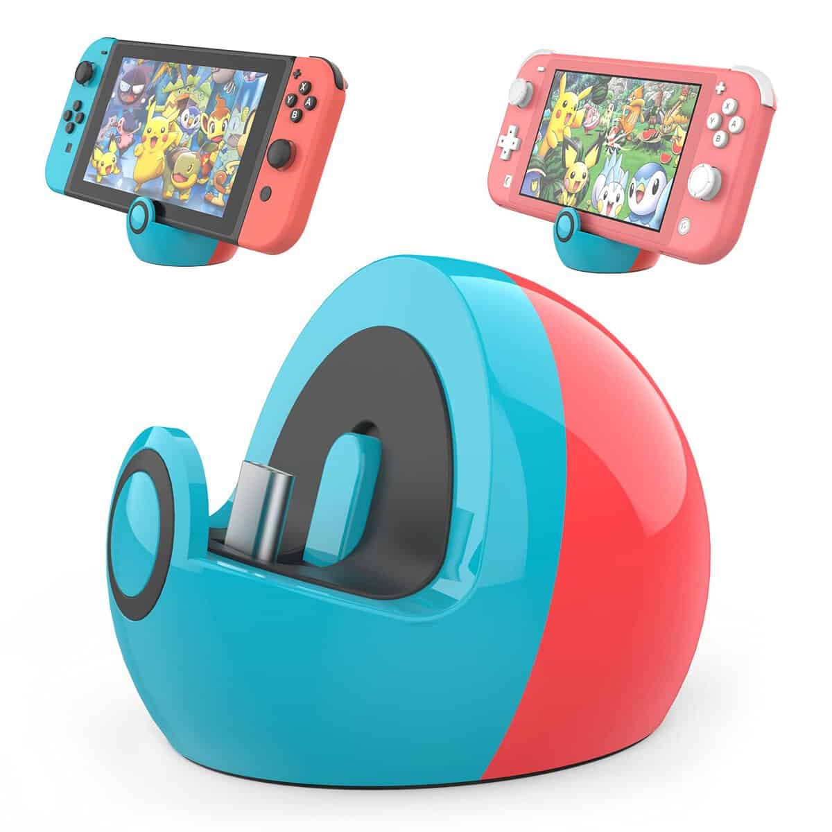 HEIYING Switch Charging Dock for Nintendo Switch/Switch Lite/Switch OLED, Type C Port Switch Charger Stand Station with Classic Colors Neon Blue & Neon Red.