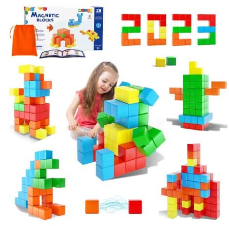 Magnetic building blocks for young kids, perfect for learning and playing, indoors or outdoors, an ideal gift.