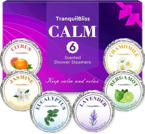 Relaxing Shower Fizzies: TranquilBliss Purple Set of 6, Individually Wrapped, Natural Fragrance, Perfect Gift for Women.