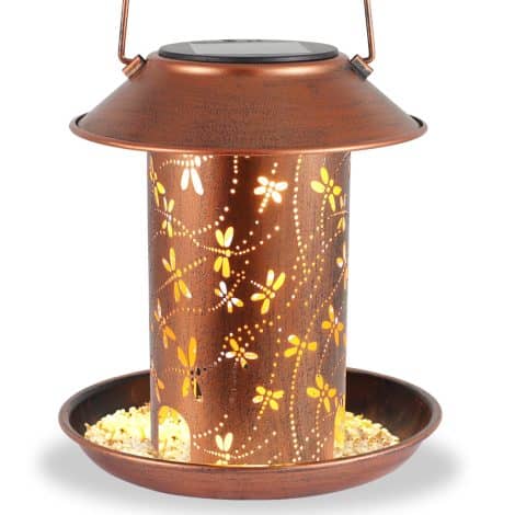 Dragonfly Metal Birdfeeder: A solar-powered garden lantern to attract beautiful birds and make a perfect gift for moms and grandmas.