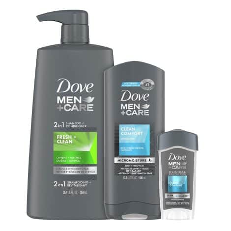 Dove Men + Care offers a complete grooming collection for men, featuring Clean Comfort and Fresh & Clean products.