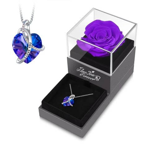 EleShow Preserved Purple Rose with I Love You Necklace, timeless gift for women on special occasions.