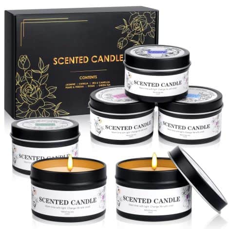 Gift set of 6 scented candles for both men and women, perfect for home ambiance. Made with natural soy.