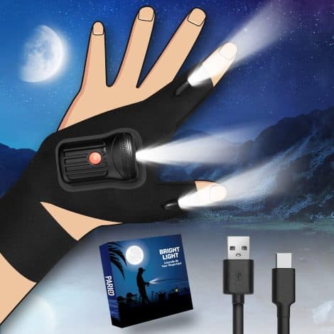 LED Rechargeable Waterproof Glove Tool: Perfect stocking stuffer for adventurous men who love camping, hunting, and fishing.