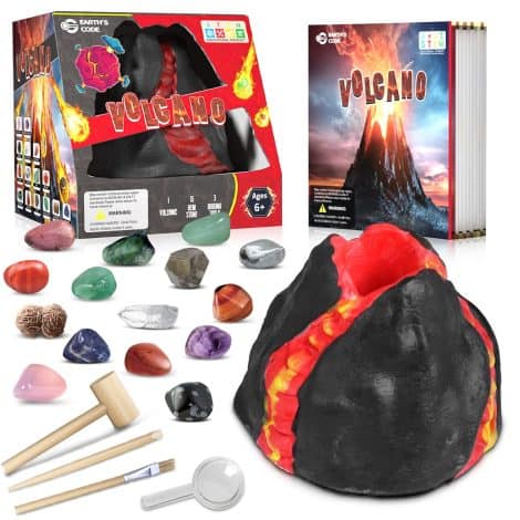 Explore the EARTH’SCODE Volcano Gemstone Dig Kit! Fun, educational toys for curious kids aged 6-12.