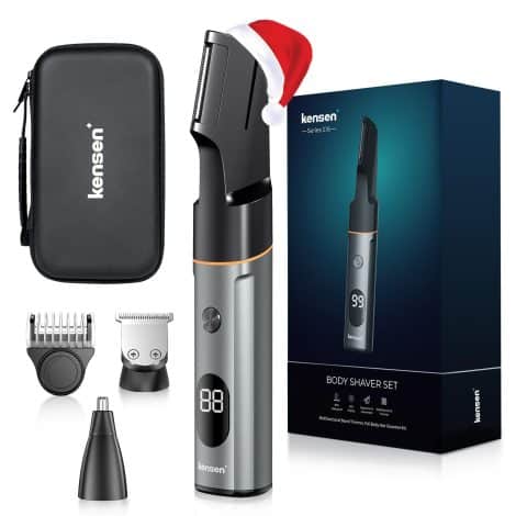 Gray 3-in-1 Kensen Body Hair Trimmer – Your ultimate grooming tool for men, including sensitive areas.