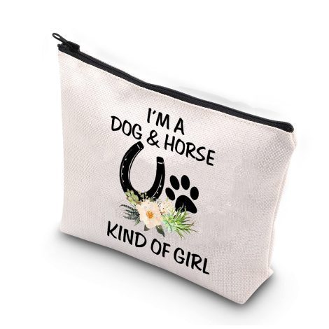 Dog and horse enthusiast gift: Dog Horse Girl Makeup Bag – Perfect for dog moms and horse lovers!