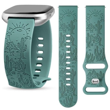 Green Western Cowboy Cactus Silicone Band – Sporty and stylish strap for Fitbit Versa watches.