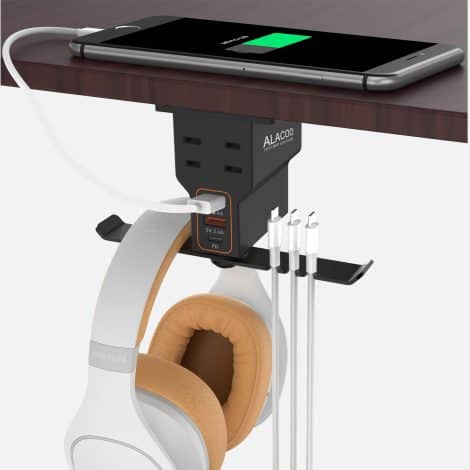 Gamer’s Gift: Desk Charging Station Holder with 3USB Charger, AC Outlets, and Headphone Hook.