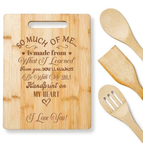 Celestial Kitchen Love Board: Enchanting bamboo cutting board with a heartfelt poem, perfect for Mother’s Day and birthdays.