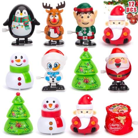 AMOR PRESENT 12PCS Christmas Wind Up Stocking Stuffers: a set of fun pull back cars and walking toys for Christmas goodie bags and parties.