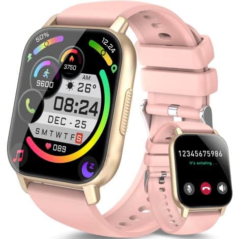 Introducing the aycy Smart Watch (Answer/Make Calls), a stylish and waterproof 1.85″ smartwatch for American women. It offers 100+ sport modes, monitors heart rate, sleep, and overall fitness. Compatible with Android and iOS.