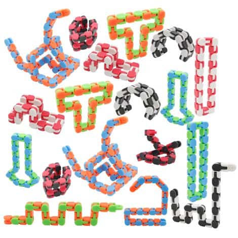 Lendod 18-Pack Wacky Tracks Snap and Click Finger Fidget Toys, Snake Puzzles for Stress Relief and Parties.