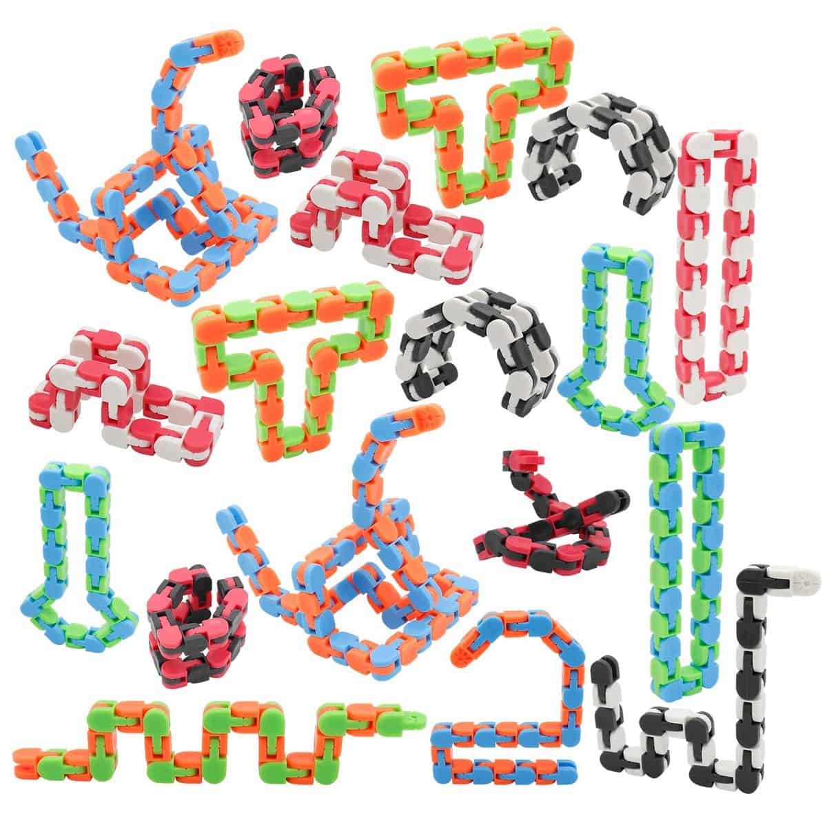 LENDOD 18 Pack Wacky Tracks Snap and Click Fidget Toys Finger Sensory Toys, 24 Links Snake Puzzles for Stress Relief, Party Bag Fillers, Party Supplies