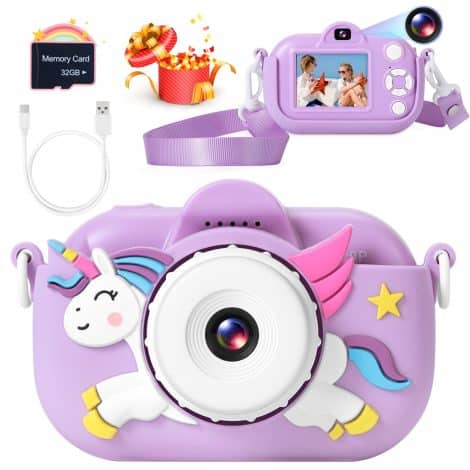 Purple YEEHAO Dual Lens Kids Camera: Perfect gift for 3-9 year old girls and boys. Includes 32GB SD card.