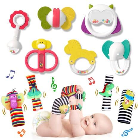 Baby Teether Rattle Toy Set: Stimulating and Safe Baby Toys for Development, Perfect Shower Gift.