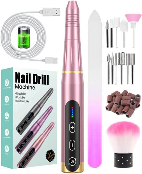 Portable Electric Nail Drill, Rechargeable with 5 Speeds, Perfect for Gel or Acrylic Nails, Great Gift for Women.