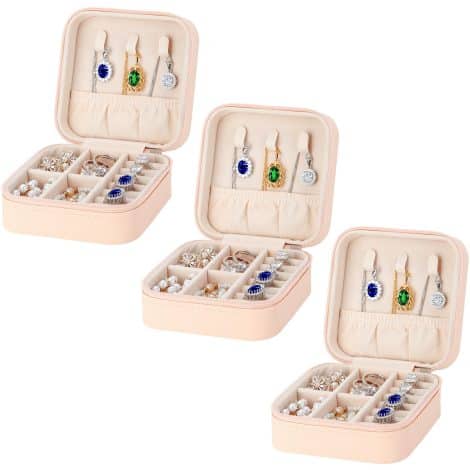 3-Piece Pink Mini Jewelry Box Set: Keep your accessories organized while traveling with this compact and stylish organizer.