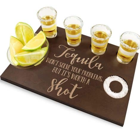 Celebrate in style with the Huray Rayho Tequila Shot Board – a beautiful wooden tray for liquor, perfect for any occasion!