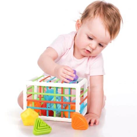 Montessori Shape Sorter Toy Set with Storage Bin, 6 Blocks, and Ocean Balls – Perfect Gift for One to Three-Year-Olds.