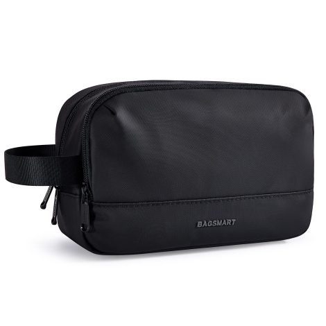 Black-Large BAGSMART Men’s Travel Toiletry Bag: Spacious, water-resistant shaving bag with compartments, perfect for bathroom necessities and travel essentials.