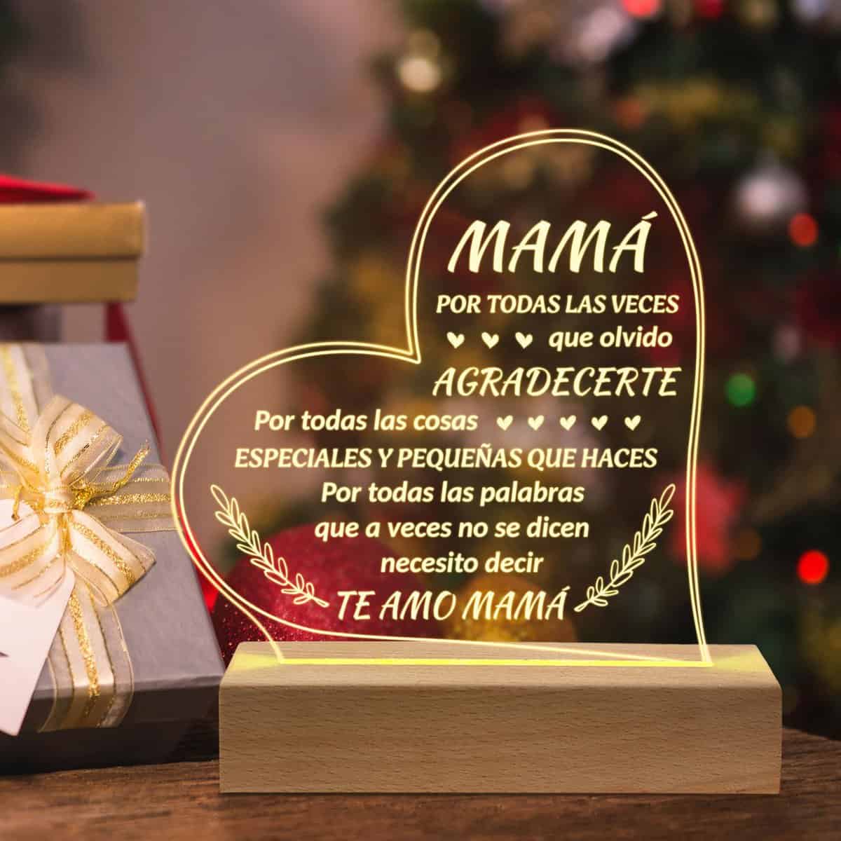 Petalsun Spanish Mom Gifts - Regalos para Mama En Navidad, Regalos para Mujer, Christmas Gifts for Mom, Engraved Wooden Base Lamp