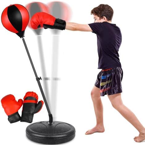 Boxing Fun Set with Adjustable Punching Bag and Gloves for Kids Ages 3 and up, Perfect Gift for the Holidays!