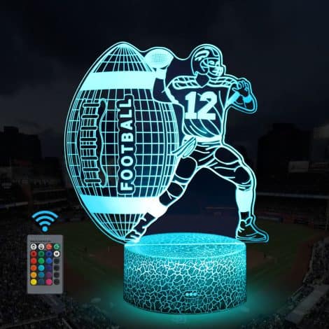 3D Football Night Light with Timer Remote, perfect gift for boys and sports enthusiasts, in 16 colors.