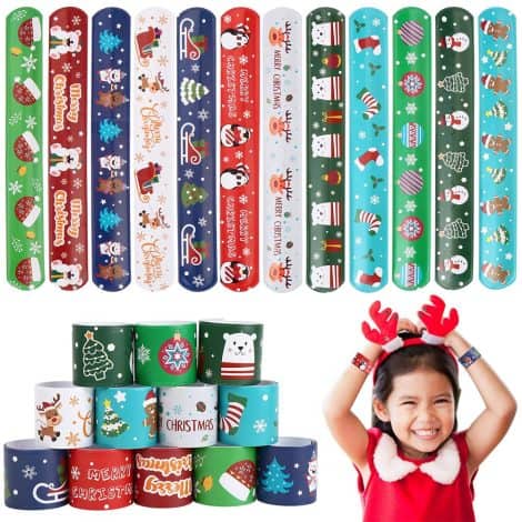 CCINEE Holiday Slap Bracelets – Festive Santa Claus and Reindeer Wristbands, perfect for kids’ parties! 48PCS.