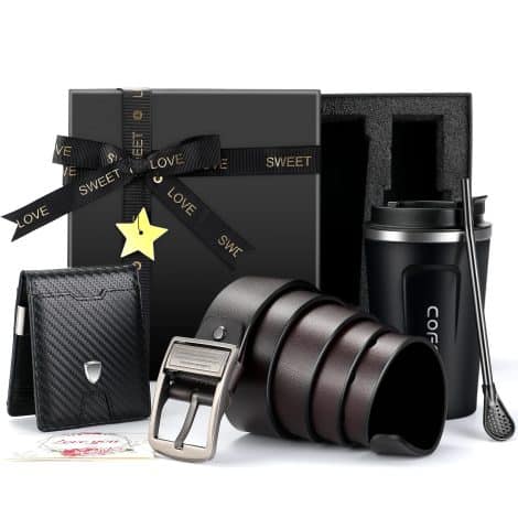 Personalized HUAPUDA Birthday Gift Set for Men: Includes Coffee Mug, Wallet, and Belt – Perfect for Father’s Day!