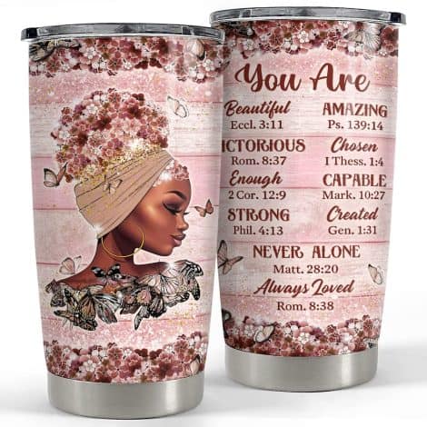 Black Queen Tumbler: An inspiring 20oz tumbler with lid, designed as a meaningful gift for African American women.