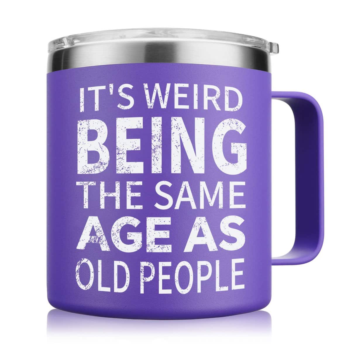 NOWWISH Christmas Gifts for Women - It's Weird Being The Same Age As Old People Coffee Mug - Funny Gifts for Her Mom, Wife, Grandma, Best Friend on Birthday and Mothers Day (14oz, Purple)