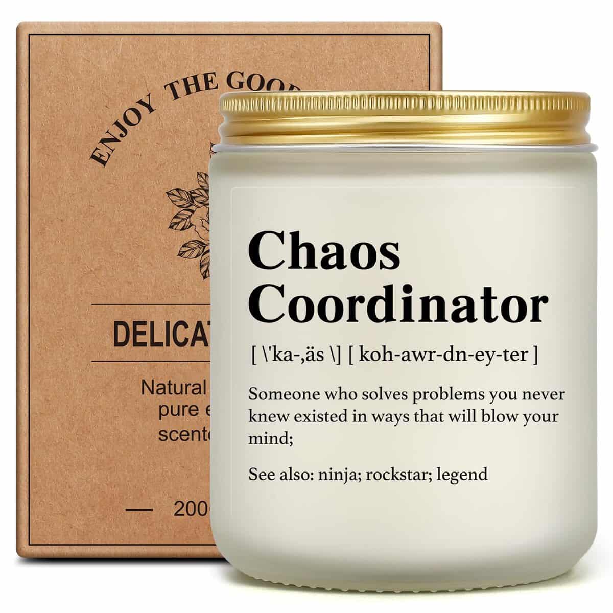 Chaos Coordinator Gifts, Boss Gifts for Women Birthday Gift for Boss Coworkers Teachers Friend Thank You Candle Gifts for Mom Dad Employee Christmas Mother's Day Valentines Gift for Manager Office Men