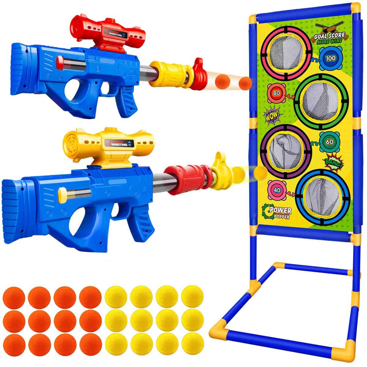 Cusocue Gun Toy for Age 5 6 7 8 9 10 11 12 Years Old Boys Girls, Kid Cool Toys Guns Games with Shooting Target, 2 Blaster Guns, 24 Foam Balls, Indoor Outdoor Toys for Kids, Birthday Gifts