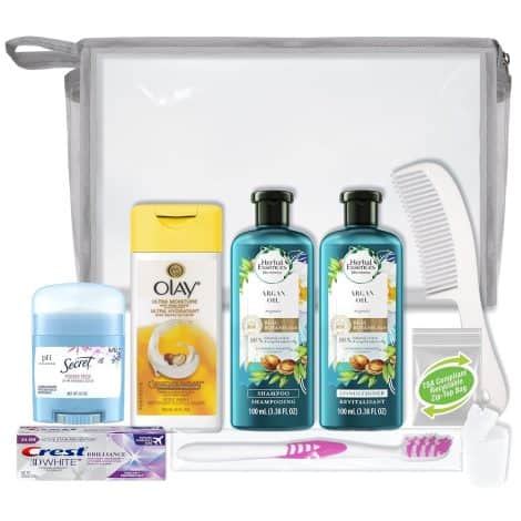 Convenience Kits Deluxe Kit with Herbal Essence Argan Oil Hair and Body Care Travel-Size Products.